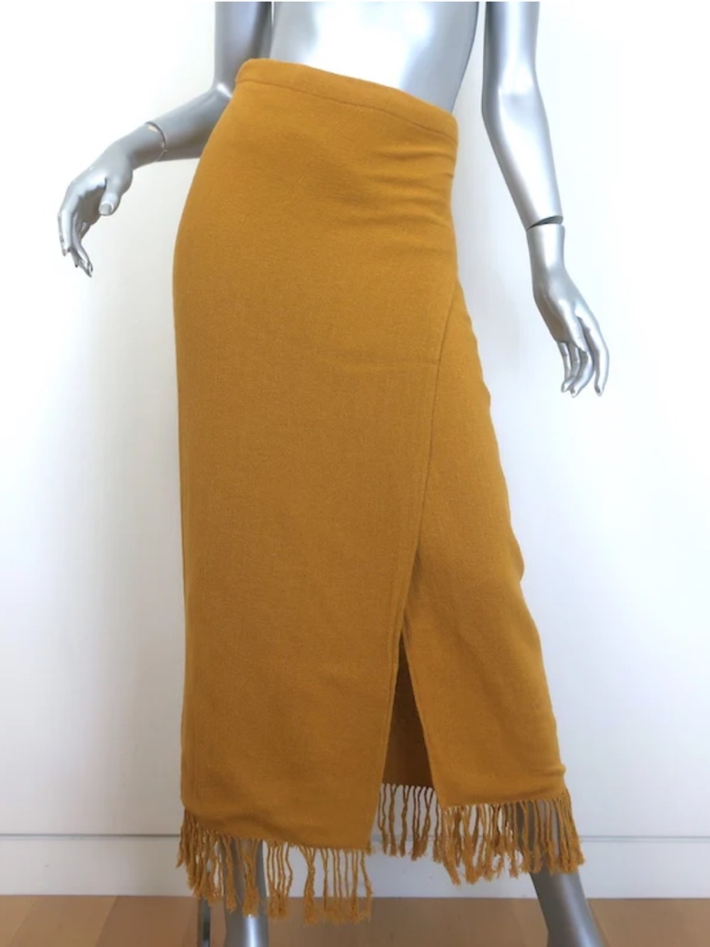 SAVANNAH MORROW - Mustard Fringe Wrap Midi Skirt